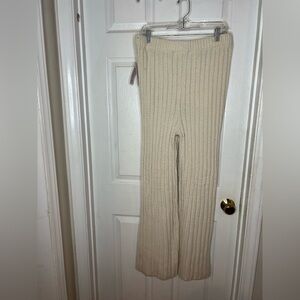 Joyspun ribbed Knit Flare Leg Trouser Pants Women’s Large Cream Pocket Oversized